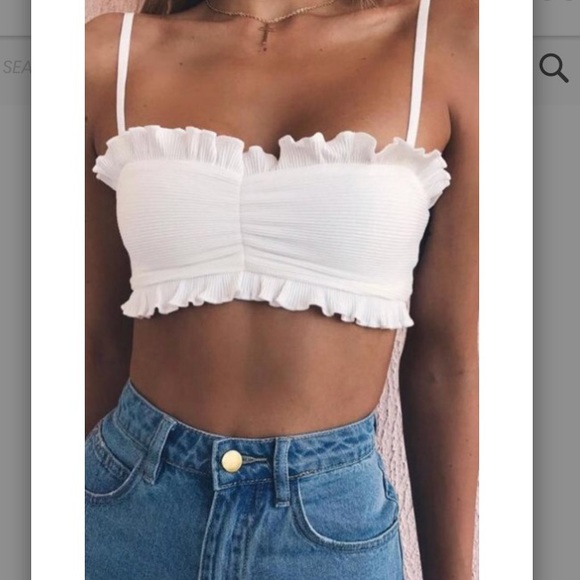 SHOPNIXX Tops - ‘Michele’ White ribbed ruffle crop top